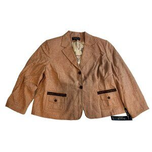 Signature by Larry Levine Woman 's Orange & White Stripped Blazer Size 22W NWT